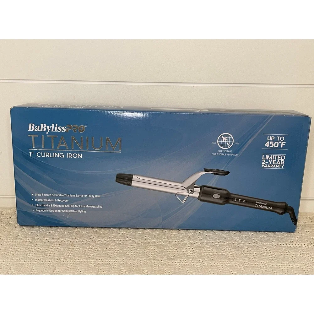 BaBylissPRO Nano Titanium 1 Inch Curling Iron BTLM100TS Dual Voltage 450F New